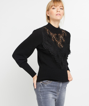 Pull col V en transparence femme NOIR