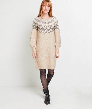 Robe pull jacquard femme BEIGE