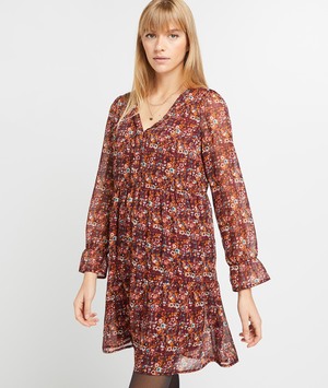 Robe imprimé fleuri femme ROUGE NOIRCI