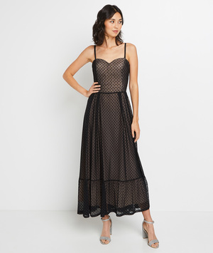 Robe longue plumetis à bretelles femme NOIR
