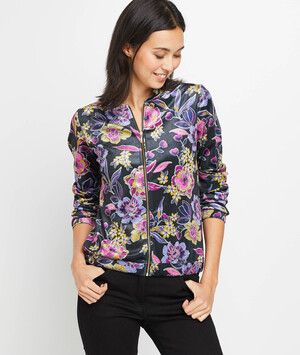 Blouson velours imprimé fleuri femme NOIR