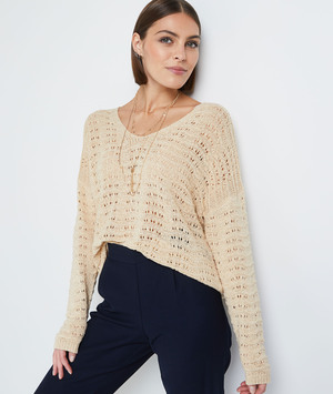 Pull maille ajourée femme BEIGE