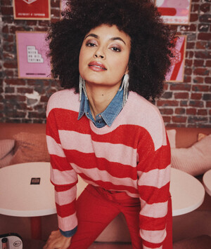 Pull Col rond à Rayures femme ROUGE