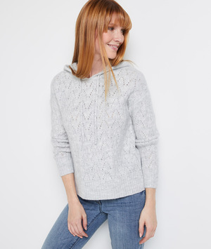 Pull ajouré à capuche femme GRIS