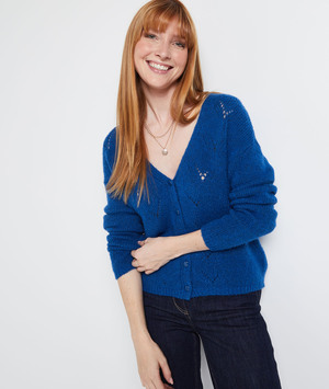 Gilet col V ajouré femme BLEU