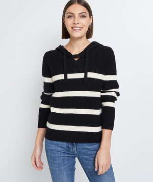 Pull marinière à capuche femme NOIR