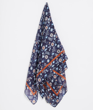 Foulard soie imprimé fleuri femme MARINE