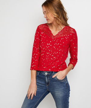 T-shirt à motifs femme ROUGE