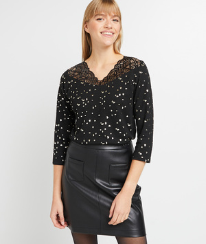 T-shirt à motifs femme NOIR