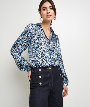 Blouse satinée imprimée femme BLEU