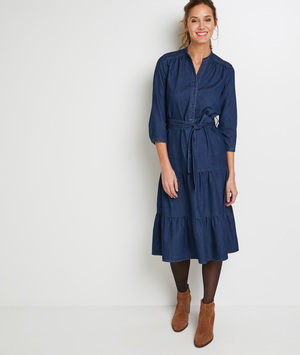 Robe mi longue en denim femme MARINE