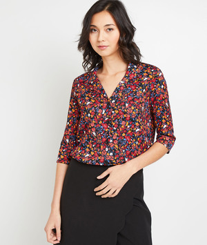 T-shirt imprimé maille froissée femme GRIS FONCE