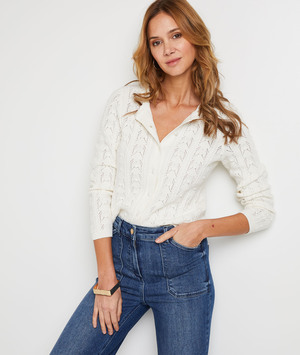 Gilet col rond femme BLANC CASSE