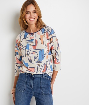 T-shirt col rond imprimé femme BEIGE CHINE
