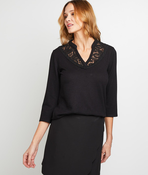 T-shirt col tunisien femme NOIR