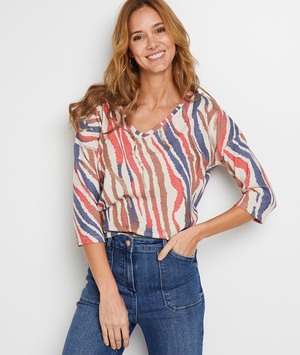 T-shirt col V femme BEIGE CHINE