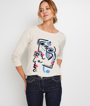 T-shirt imprimé femme BEIGE CHINE
