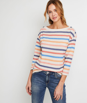 T-shirt col bateau femme BEIGE CHINE