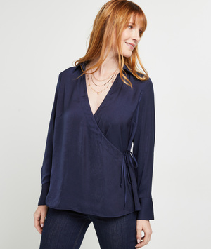 Blouse cache coeur satin femme MARINE