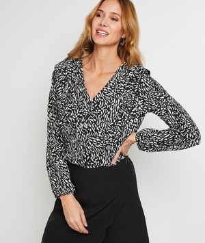 T-shirt col V boutonné femme NOIR