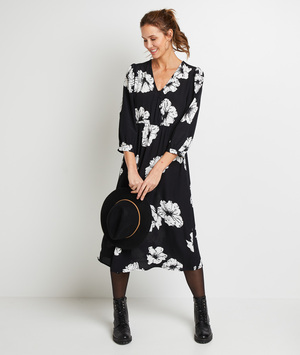 Robe longue imprimé fleuri femme NOIR