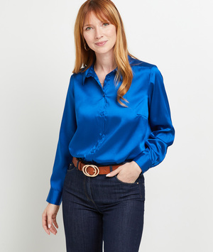 Chemise satin unie BLEU