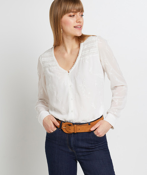 Blouse brodée femme ECRU
