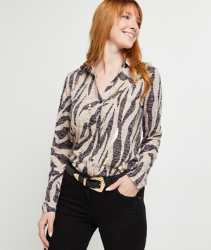 T-shirt boutonné zèbre femme ECRU