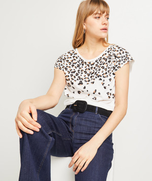 T-Shirt motif léopard femme BLANC CASSE
