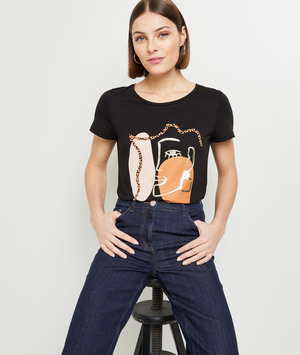 T-shirt imprimé femme NOIR