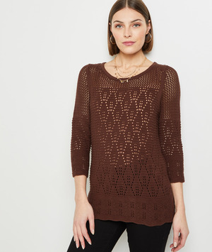 Pull crochet femme MARRON