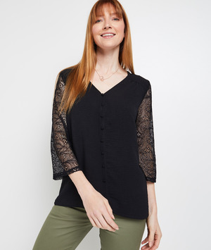Blouse manches dentelle femme NOIR