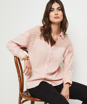 Chemisier gaze de coton femme ROSE PALE