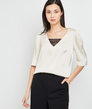 Top satin et dentelle femme BEIGE