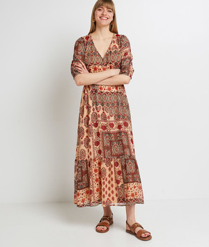 Robe longue imprimée femme BEIGE