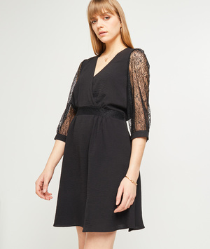 Robe manches dentelles femme NOIR