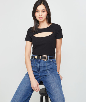 Tshirt cut out femme NOIR