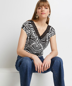 Tshirt imprimé femme NOIR