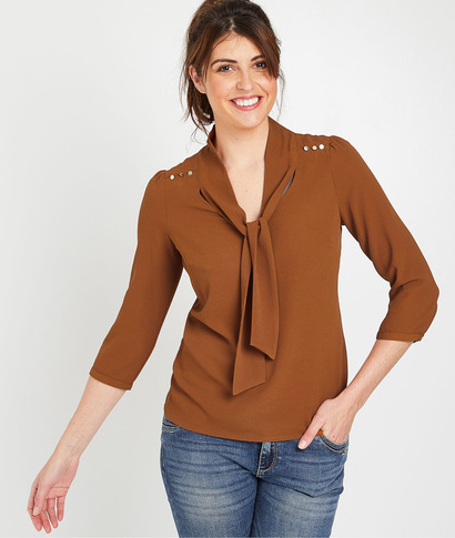 Blouse col lavallière femme CARAMEL