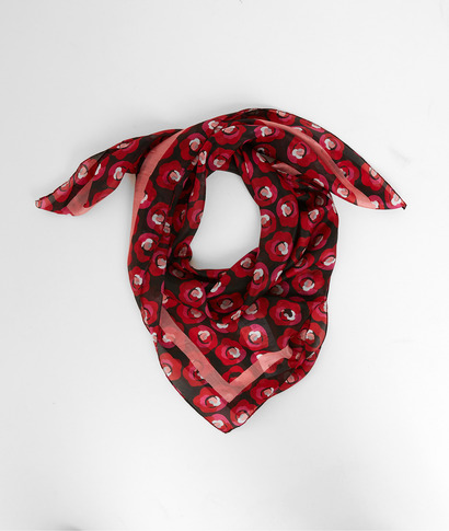 Carré de soie imprimé fleuri femme ROUGE