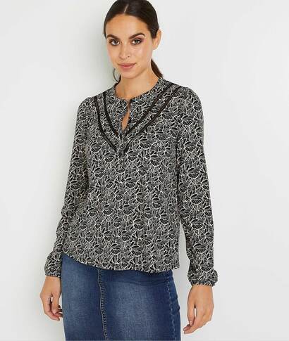 T-shirt imprimé feuillages femme NOIR