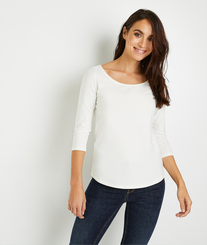 T-shirt basique uni en coton femme BLANC