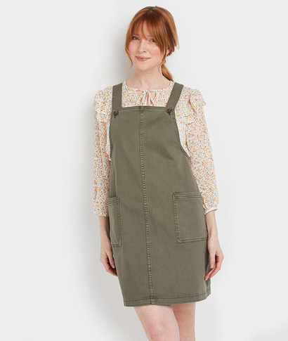 Robe chasuble en denim kaki femme KAKI
