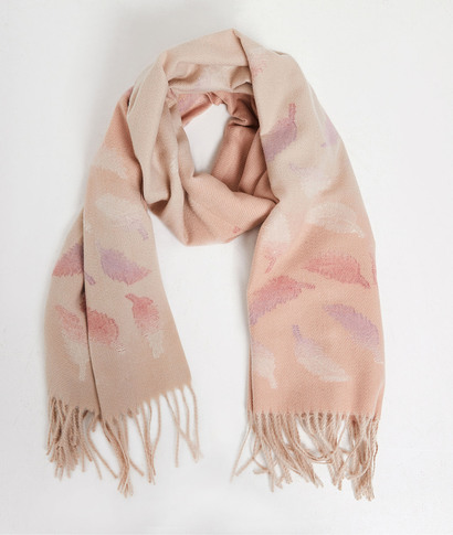 Echarpe rose motifs plumes femme ROSE