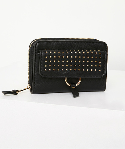 Porte-monnaie à rabat clouté femme NOIR