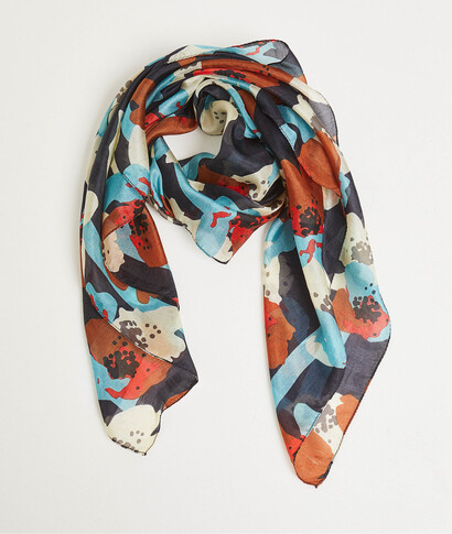 Foulard en soie fleuri femme BLEU
