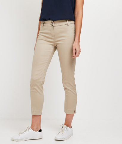 Pantalon raccourci uni femme BEIGE