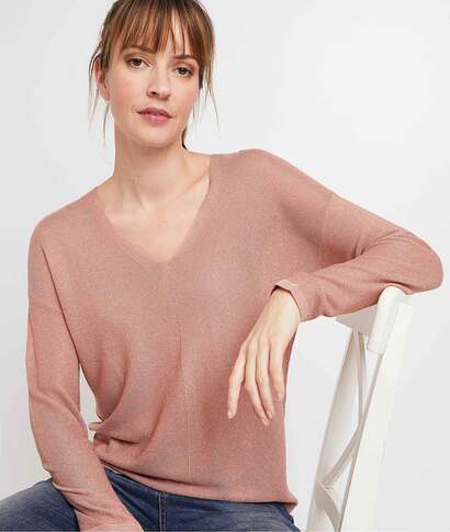 Pull loose uni et brillant femme ROSE