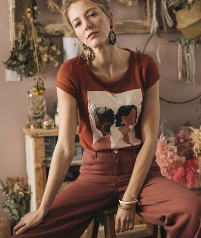 T-shirt en coton imprimé femme TERRACOTTA