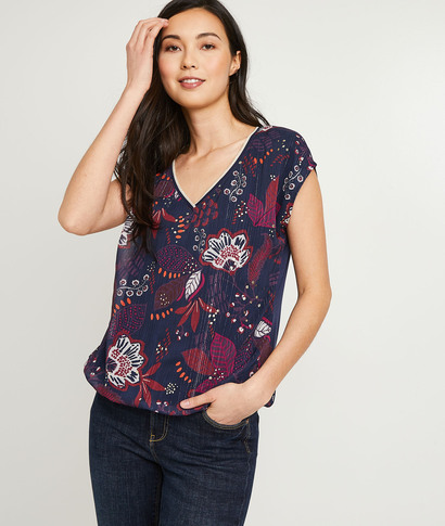 Tshirt imprimé fleuri femme MARINE